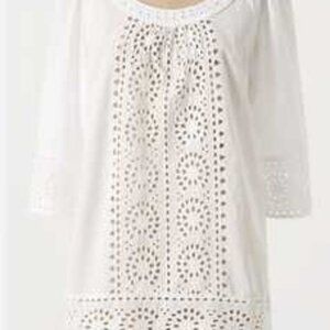 Anthropologie Floreat | White Eyelet 3/4 Sleeve Top Blouse 14